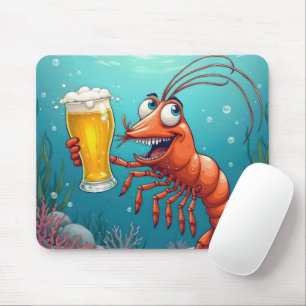 Tapis De Souris Crevettes avec un verre de bière sous l'eau
