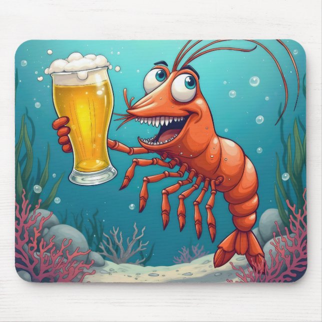 Tapis De Souris Crevettes tenant un verre de bière (Devant)