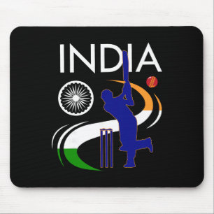 Tapis De Souris Cricket Inde Avec Drapeau Indien Coup De Pinceau A