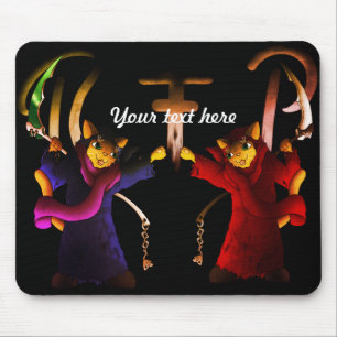Tapis De Souris Crimson Red Cat and Navy Blue Grim Reaper Cat