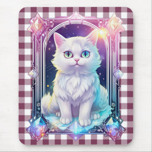 Tapis De Souris Cristal Chat Violet Noir Plaid Cute Blanc Kitten
