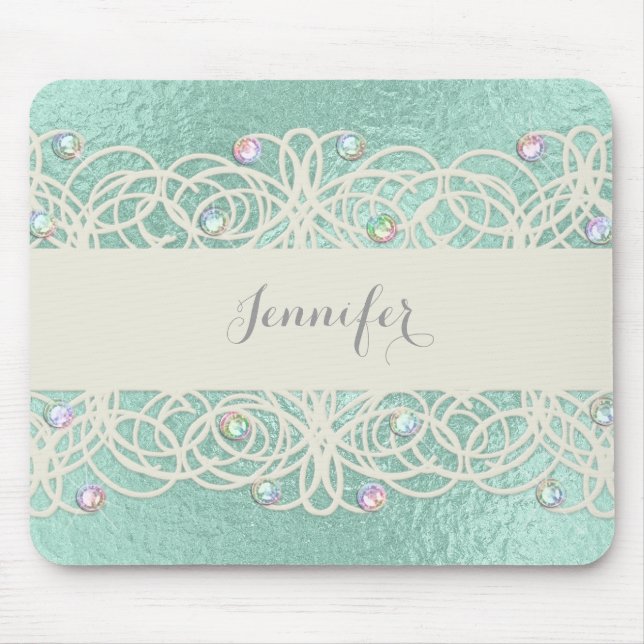 Tapis De Souris Cristaux arc-en-ciel sur vert menthe (Devant)