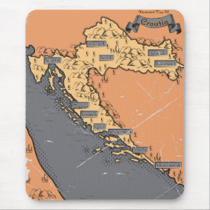 Tapis De Souris Croatie Vintage vieille carte