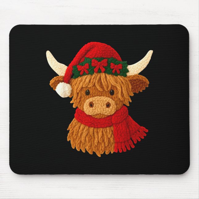 Tapis De Souris Crochet Highland Cow Christmas Winter Girly Kids T (Devant)