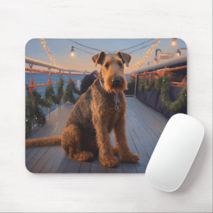 Tapis De Souris Croisière de Noël d'Airedale : Délice de vacances