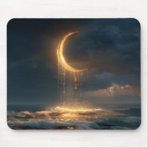 Tapis De Souris Croissant de lune doré surréaliste au-dessus de l'