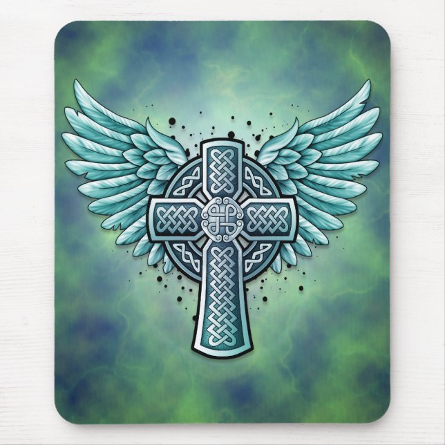Tapis De Souris Croix celtique avec des ailes (bleues) (Devant)
