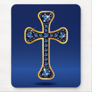 Tapis De Souris Croix chrétienne avec des pierres de "saphir" de