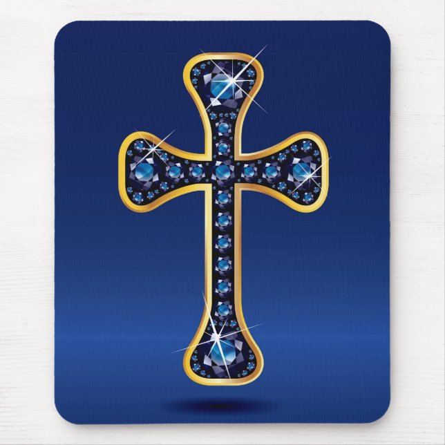 Tapis De Souris Croix chrétienne avec des pierres de "saphir" de (Devant)