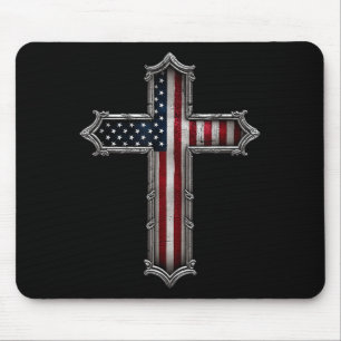 Tapis De Souris Croix Drapeau États-Unis Chrétien Religieux États-