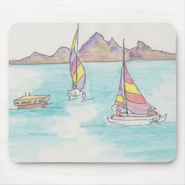 Tapis De Souris Croquis d'aquarelle Mousepad "Fiji Water Boats" (Devant)