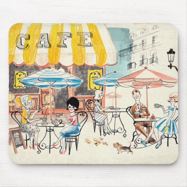 Tapis De Souris Croquis mignon de scène de la France Café (Devant)