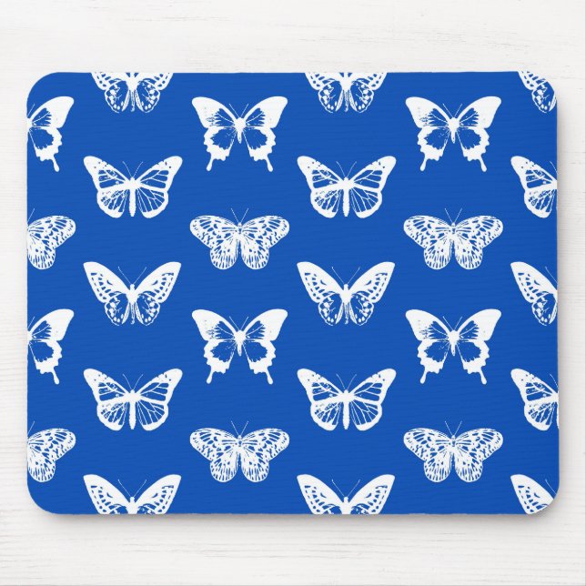 Tapis De Souris Croquis papillon, bleu cobalt et blanc (Devant)