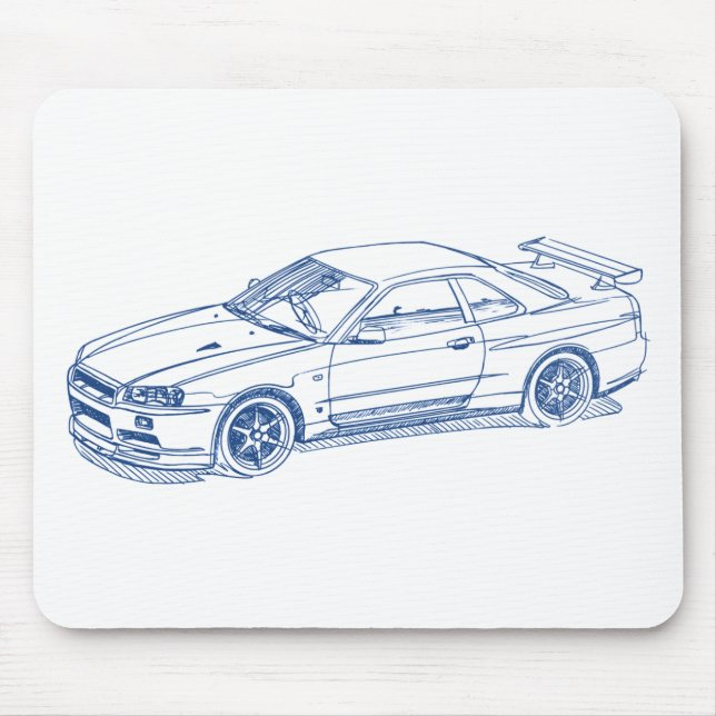 Tapis De Souris Croquis R34 2000 GTR d'horizon de NIS (Devant)