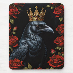 Tapis De Souris Crow dans une couronne d'or rubis Roses rouges
