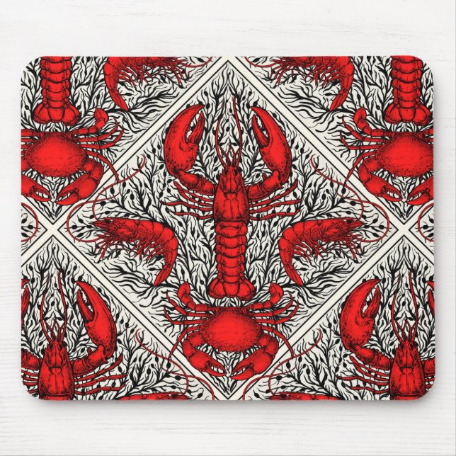 Tapis De Souris Crustacés en rouge, noir et ivoire (Devant)