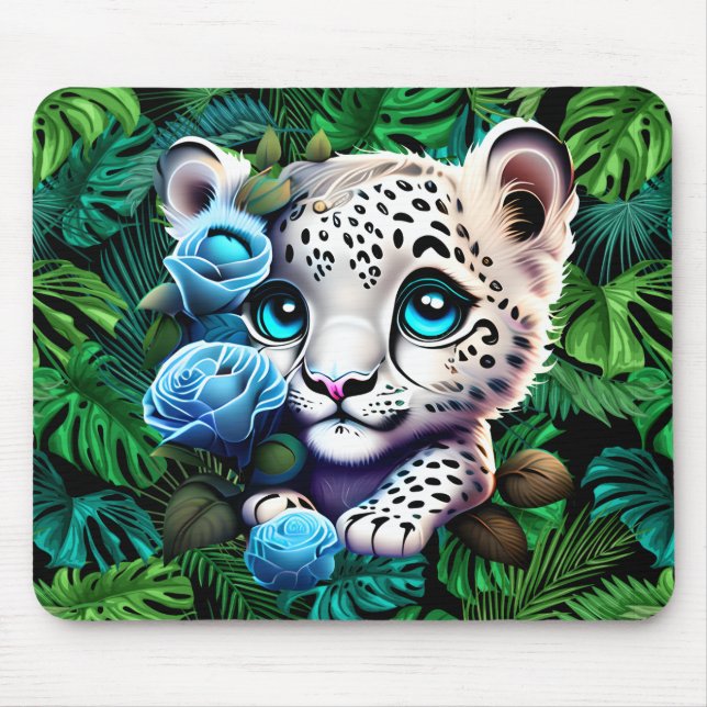 Tapis De Souris Cub de léopard blanc topique (Devant)