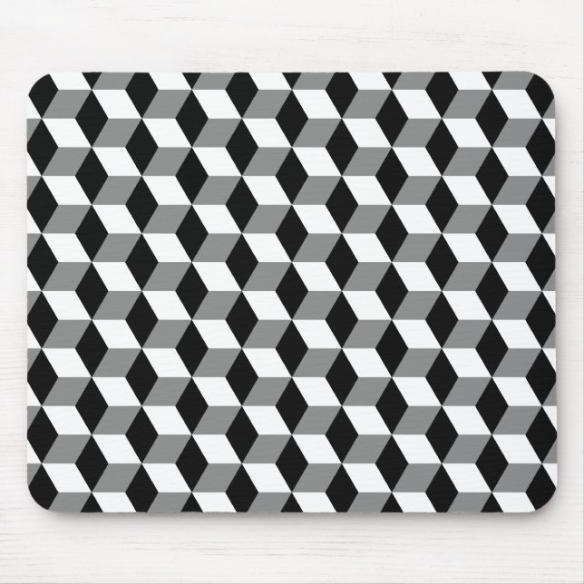 Tapis De Souris Cubes 3D gris, noir et blanc Motif (Devant)
