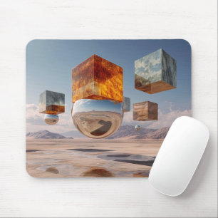 Tapis De Souris Cubes flottants surréalistes et sphère réfléchissa