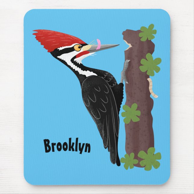 Tapis De Souris Cue drôle Pileated woodpecker dessin d'illustratio (Devant)