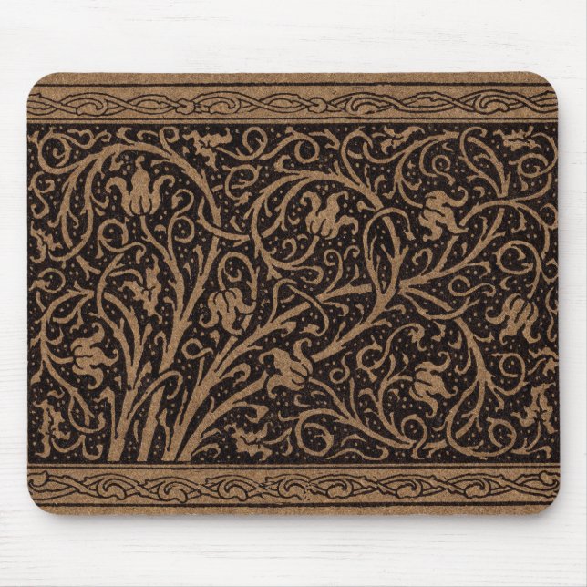Tapis De Souris Cuir à outils Brown Art Nouveau Floral (Devant)