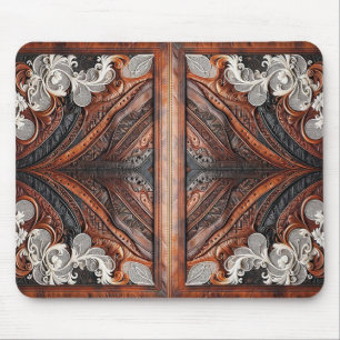 Tapis De Souris Cuir multicolore et dentelle élégante rustique