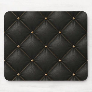 Tapis De Souris Cuir Noir Matelassé avec Clous Dorés