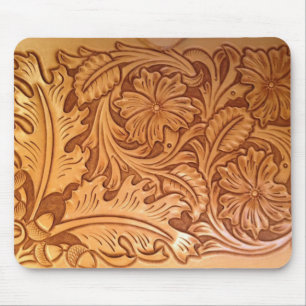 Tapis De Souris Cuir usiné rustique de pays occidental de motif