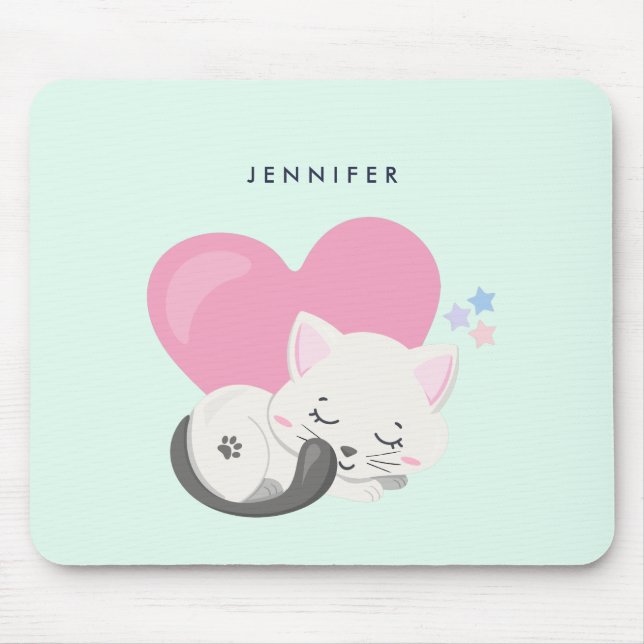 Tapis De Souris Cuisine Blanc Kitty Chat Dormir (Devant)