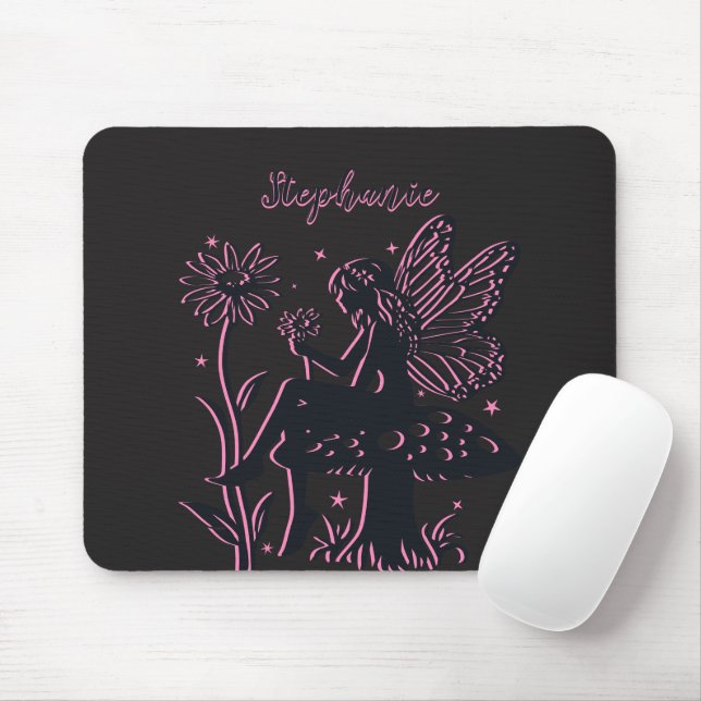 Tapis De Souris Cuisine Fairy Champagne et Fleur Noir & Rose (Avec souris)