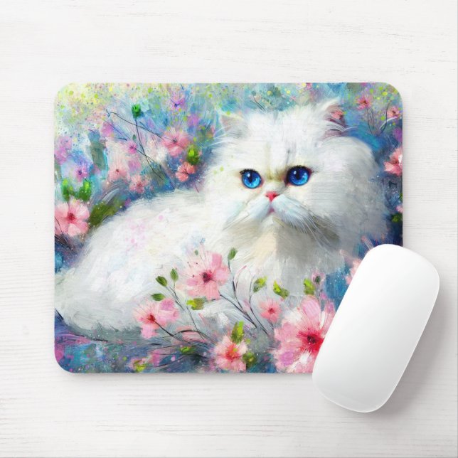 Tapis De Souris Cuisine Perse blanche Cuisine Bleu Yeux en Fleurs  (Avec souris)