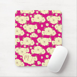 Tapis De Souris Cuivre floral Pastel jaune sur Fuchsia arrière - p
