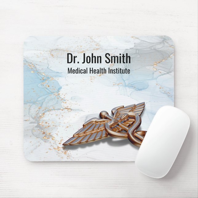 Tapis De Souris Cuivre Médicale Caduceus Rose Gold Marbre de luxe (Avec souris)