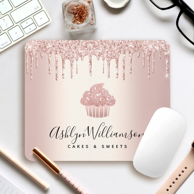 Tapis De Souris Cupcake Boulangerie Pâtisserie Chef Rose Gold Part (Créateur téléchargé)