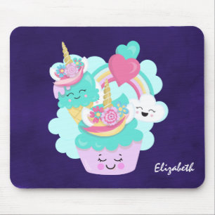Tapis De Souris Cupcake mignonne et crème glacée joyeuse
