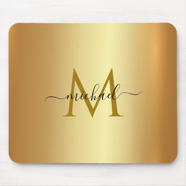 Tapis De Souris Custom Name Monogram Initial Template Gold (Devant)