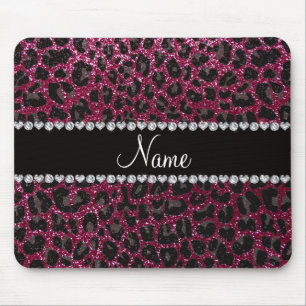 Tapis De Souris Custom name plum purple glitter leopard print