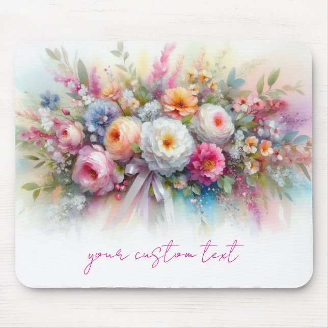 Tapis De Souris Custom Text Name Modern Elegant Watercolor Flowers (Devant)