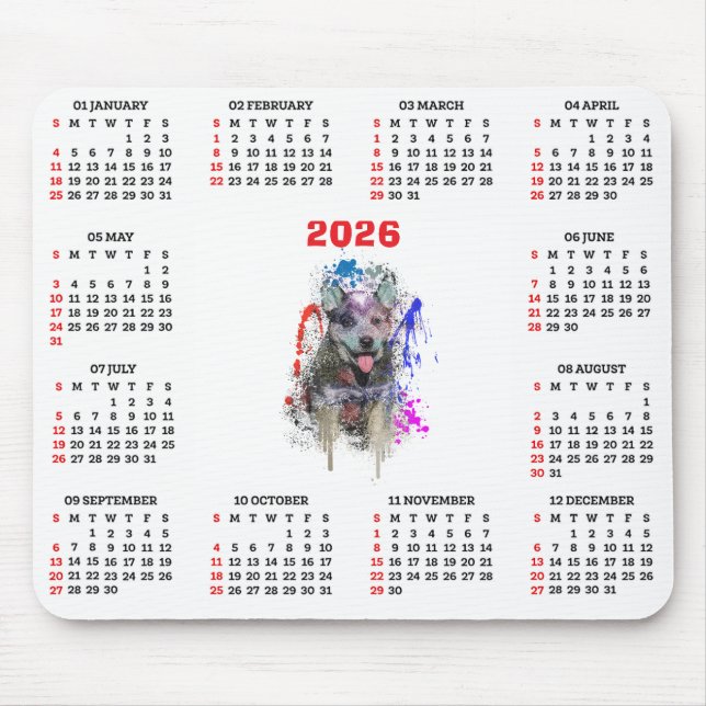 Tapis De Souris Customisable Cute Blue Heeler Dog Calendar  (Devant)