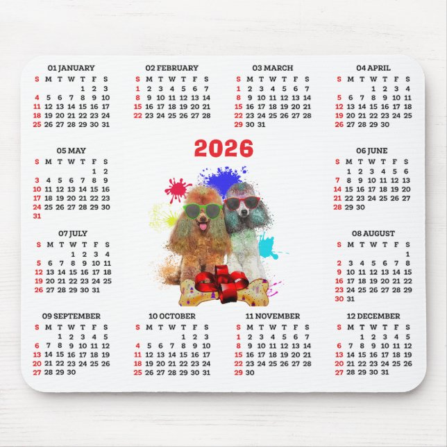 Tapis De Souris Customisable Cute Poodle Dog Calendar  (Devant)