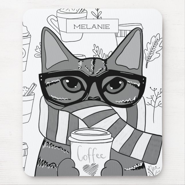 Tapis De Souris Cute amateur de café et de chats Personnalisé (Devant)
