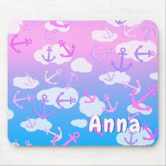 Tapis De Souris Cute Anchors And Clouds Dreamy Colors Custom Name