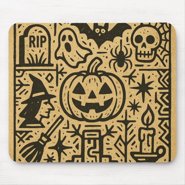Tapis De Souris Cute ancient hieroglyph pumpkin, witch Halloween (Devant)