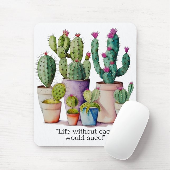 Tapis De Souris Cute aquarelle cactus succulents dans les pots (Avec souris)