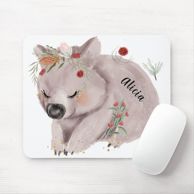 Tapis De Souris Cute Baby Wombat Gold Speckle Nom personnalisé (Avec souris)