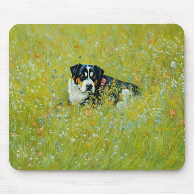Tapis De Souris Cute Berger Mélanger Chien Fleurs d'Art Whimsical (Devant)
