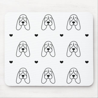 Tapis De Souris Cute Black and White Basset Hound Heart Pattern