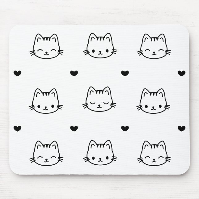 Tapis De Souris Cute Black and White Cat and Heart Pattern (Devant)