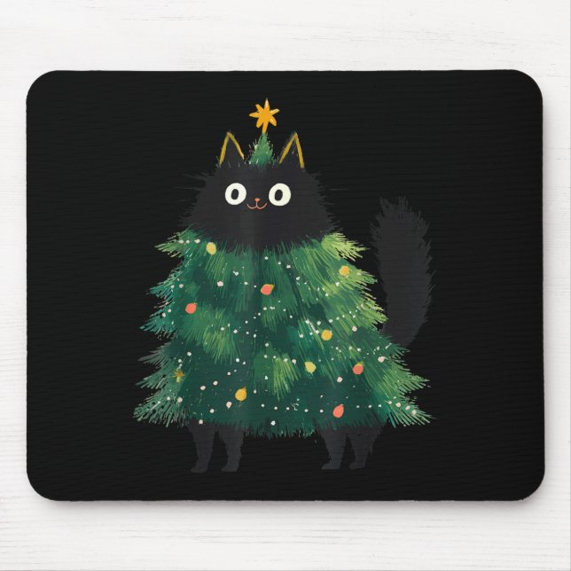 Tapis De Souris Cute Black Cat Christmas Tree Funny Kitten Lover X (Devant)