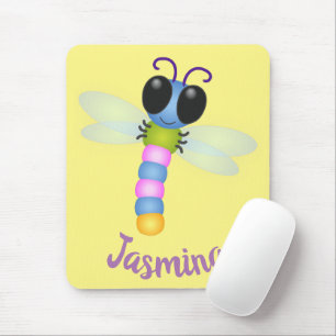 Tapis De Souris Cute blue and pink dragonfly cartoon illustration
